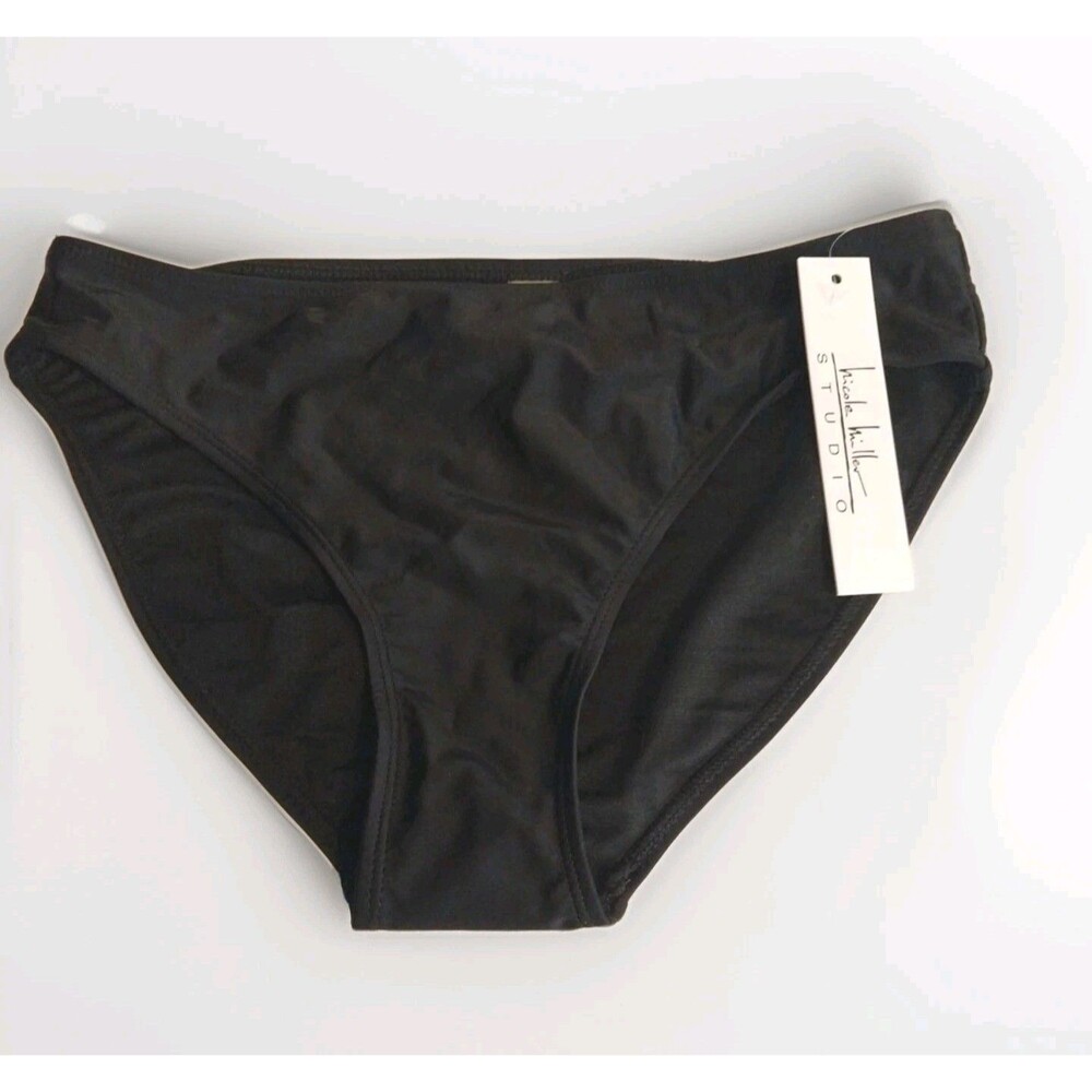 Nicole Miller Studio NWT Bikini Bottom Womens Small Black Scoop Swimwear